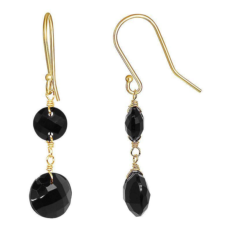 Jewelmak 14k Gold Black Onyx Double Coin Drop Earrings, Womens Product Image