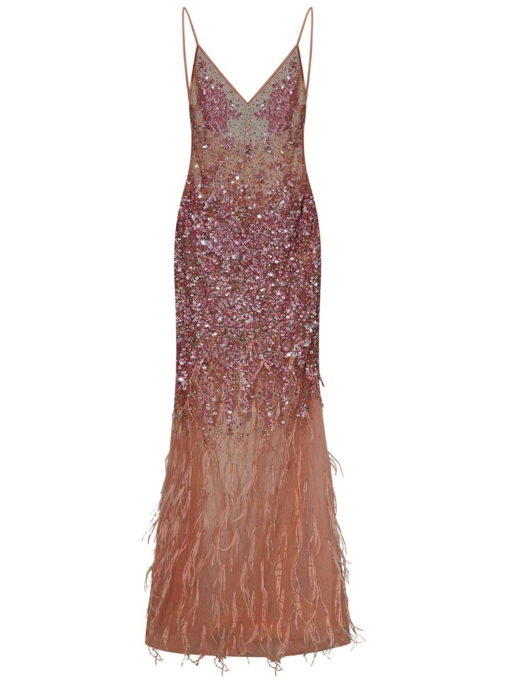 sequin-feather embellished v-neck dress Product Image