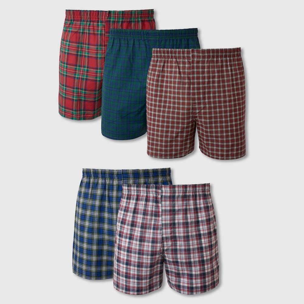 Hanes Mens Tartan Plaid Woven Boxer Shorts 5pk - Red/Brown/Blue Product Image