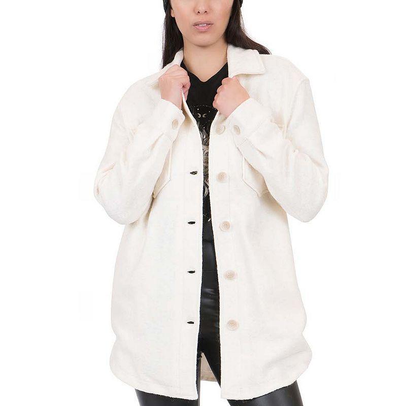 Juniors Coffee Shop Faux Wool Shacket, Womens Ivory Product Image