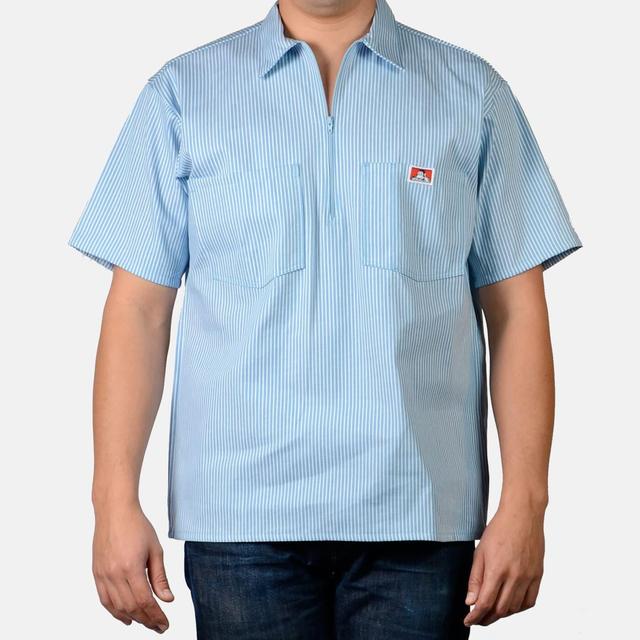 Short Sleeve Striped 1/2 Zip Shirt - Blue Product Image