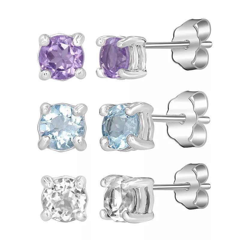 Silver Treasures Genuine Stone 3 Pair Amethyst Earring Set, One Size Product Image