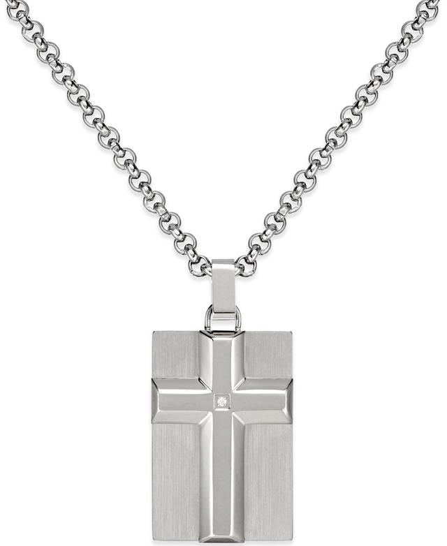 Mens Diamond Accent Raised Cross Pendant Necklace in Stainless Steel Product Image