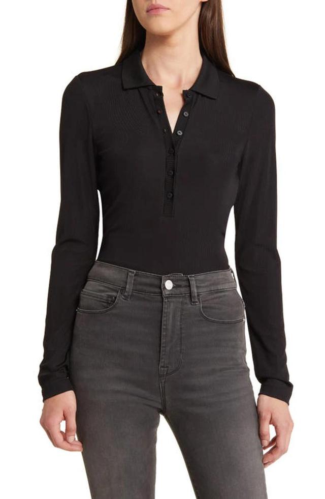 Hallie Long Sleeve Polo Top In Black Product Image