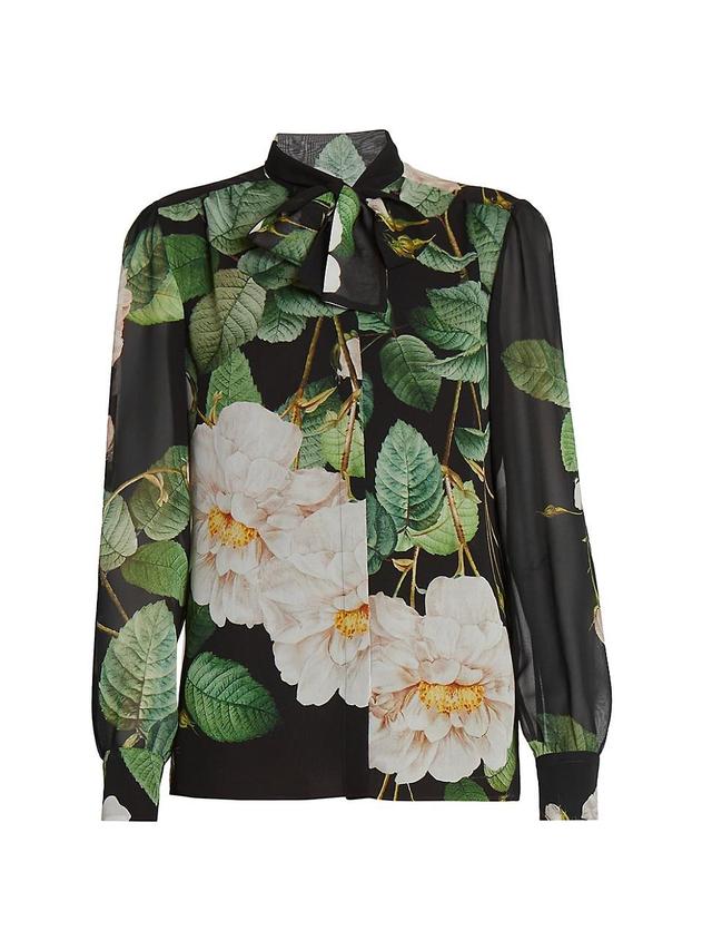 Womens Tieneck Floral Silk Blouse Product Image