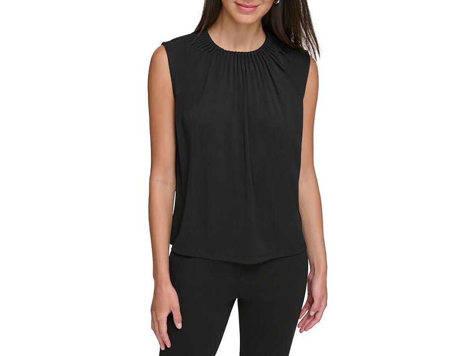 DKNY Extend Shoulder Pleat Round Neck Top Women's Clothing Product Image