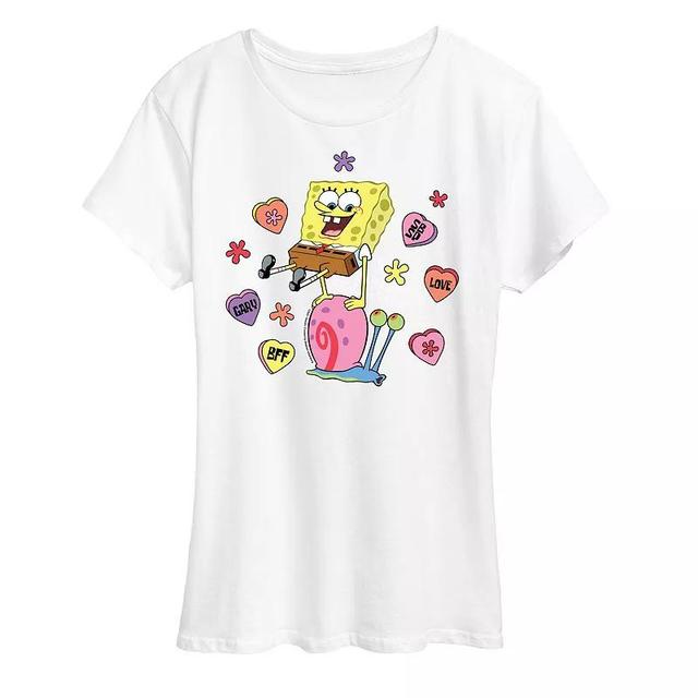 Womens Spongebob Squarepants Spongebob Gary Candy Hearts Graphic Tee Product Image