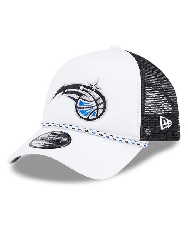 New Era Mens White Orlando Magic Court Sport Foam A-Frame 9FORTY Adjustable Trucker Hat - White, Black Product Image