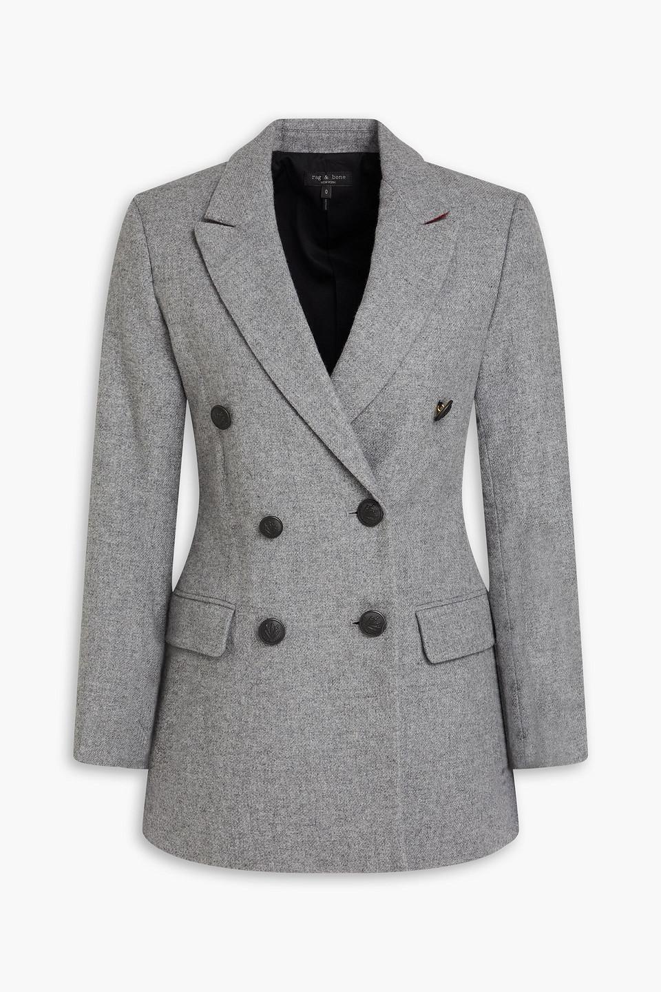 Double-breasted Wool-blend Blazer In Grey Product Image