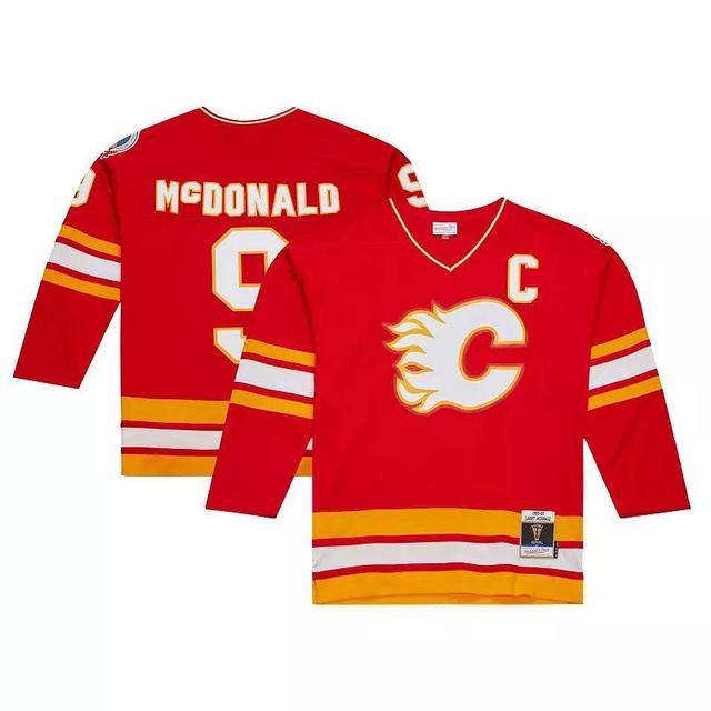 Mens Mitchell & Ness Lanny McDonald Red Calgary Flames Captain Patch 1988/89 Blue Line Player Jersey Product Image