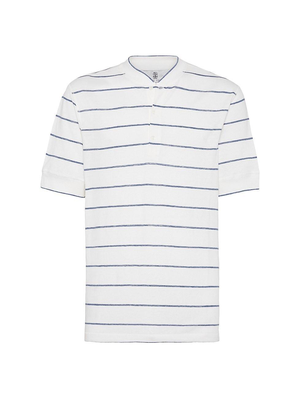 Mens Striped Jersey Henley Collar T-Shirt Product Image