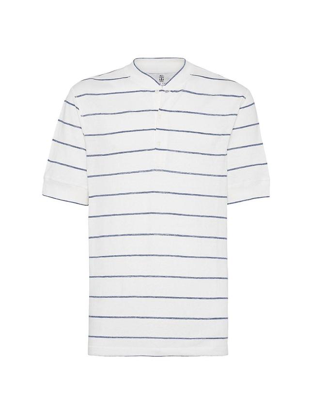 Mens Striped Jersey Henley Collar T-Shirt Product Image