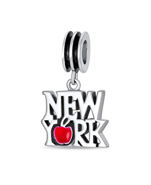 Bling Jewelry Big Apple Travel Vacation Tourism Saying I Love New York Dangle Charm Bead For Women Enamel Sterling Silver Fits European Bracelet - Product Image