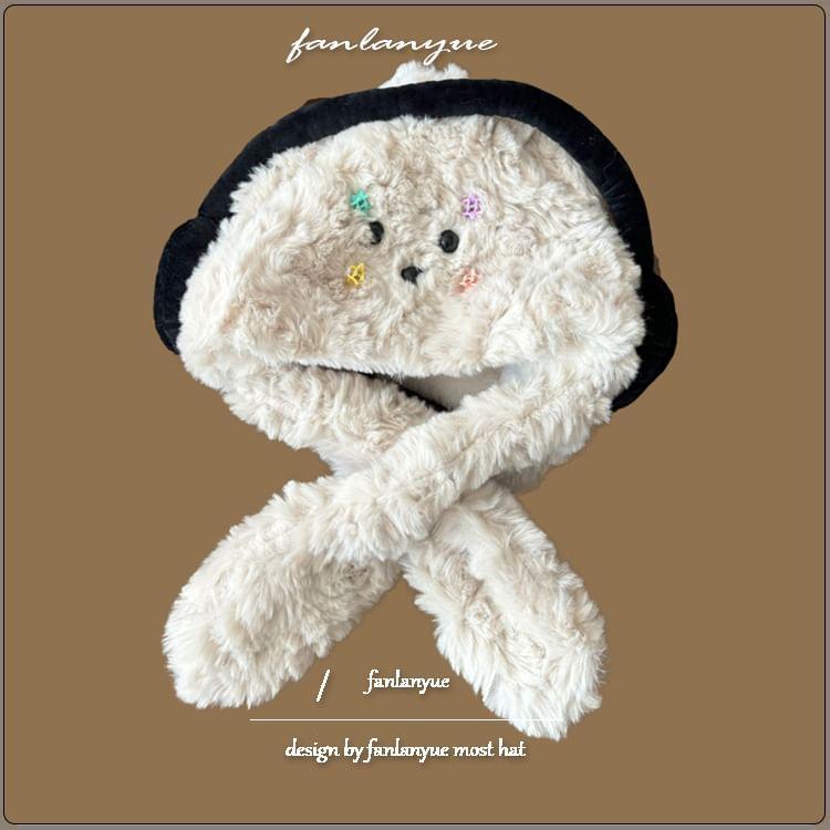 Furry Bear Scarfed Trapper Hat Product Image