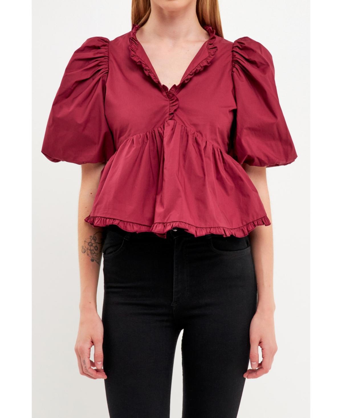 endless rose Womens Puff Sleeve Peplum Top Product Image