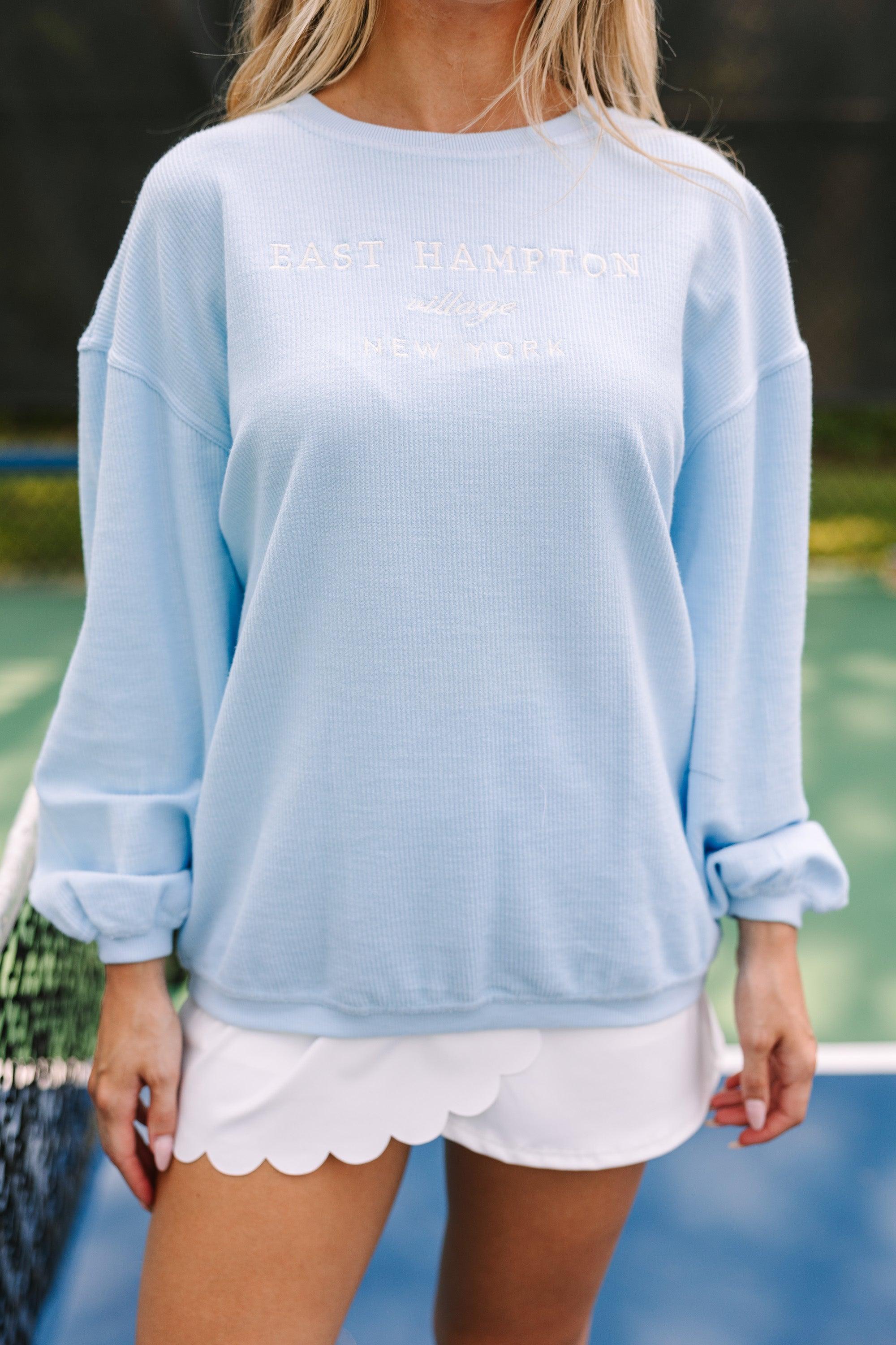 East Hampton NY Light Blue Embroidered Corded Sweatshirt Female Product Image