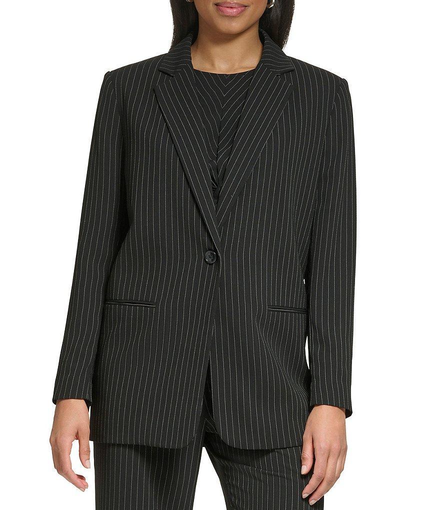 DKNY by Donna Karan Pinstripe Notch Collar Long Sleeve Button Front Coordinating Blazer Jacket Product Image