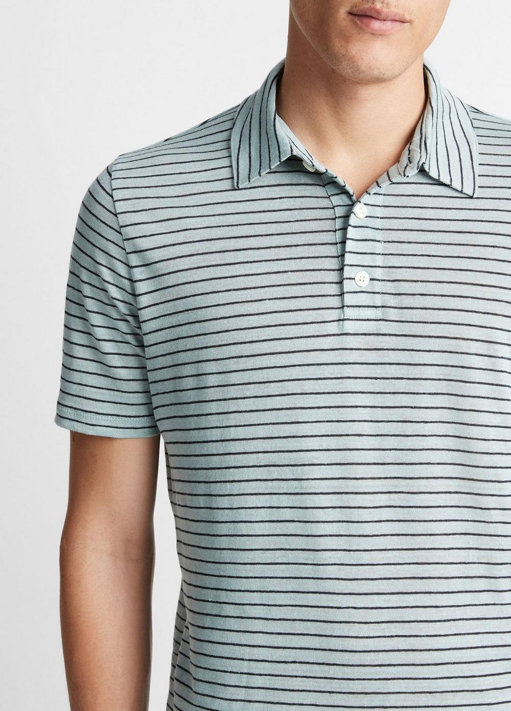 Striped Linen Short-Sleeve Polo Shirt Product Image