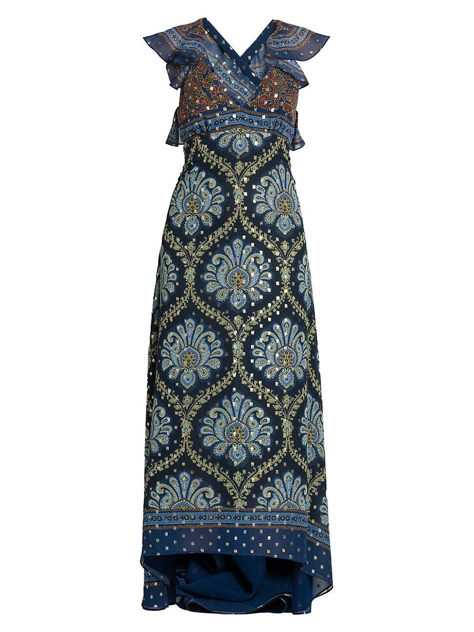 Womens Geometric Lotus Clip-Dot Silk-Blend Maxi Dress Product Image