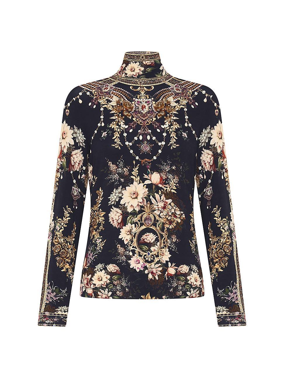 Womens Floral Jersey Knit Turtleneck Top Product Image