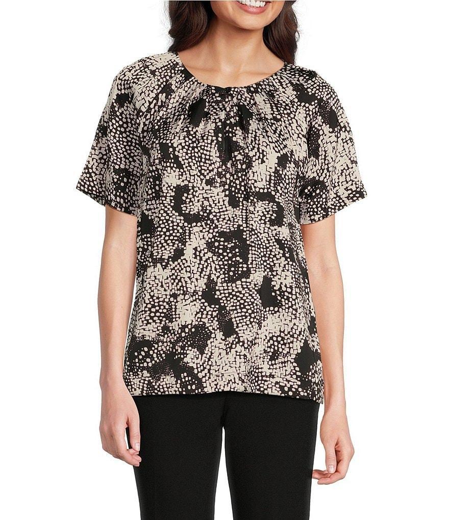 Calvin Klein Printed Short Sleeve Crew Neck Keyhole Blouse Product Image