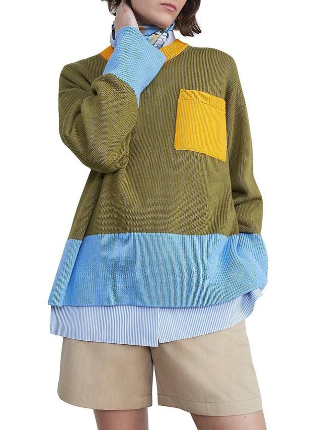 Womens Colorblocked Crewneck Sweater - Chive Multi - Size Medium Product Image