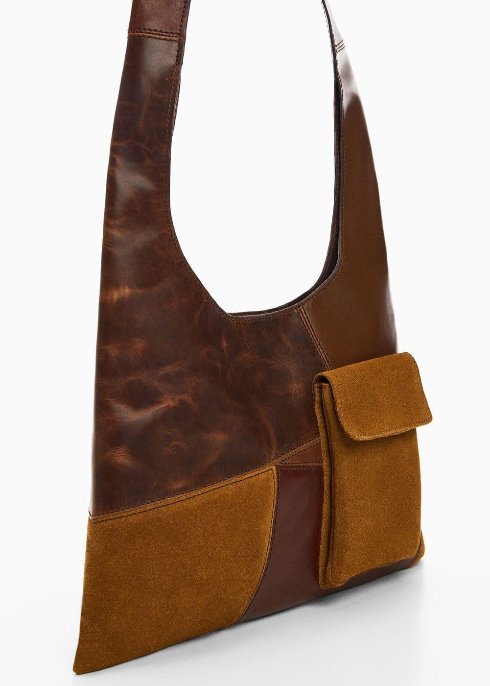 MANGO - Patchwork leather bag - One size - Women Product Image