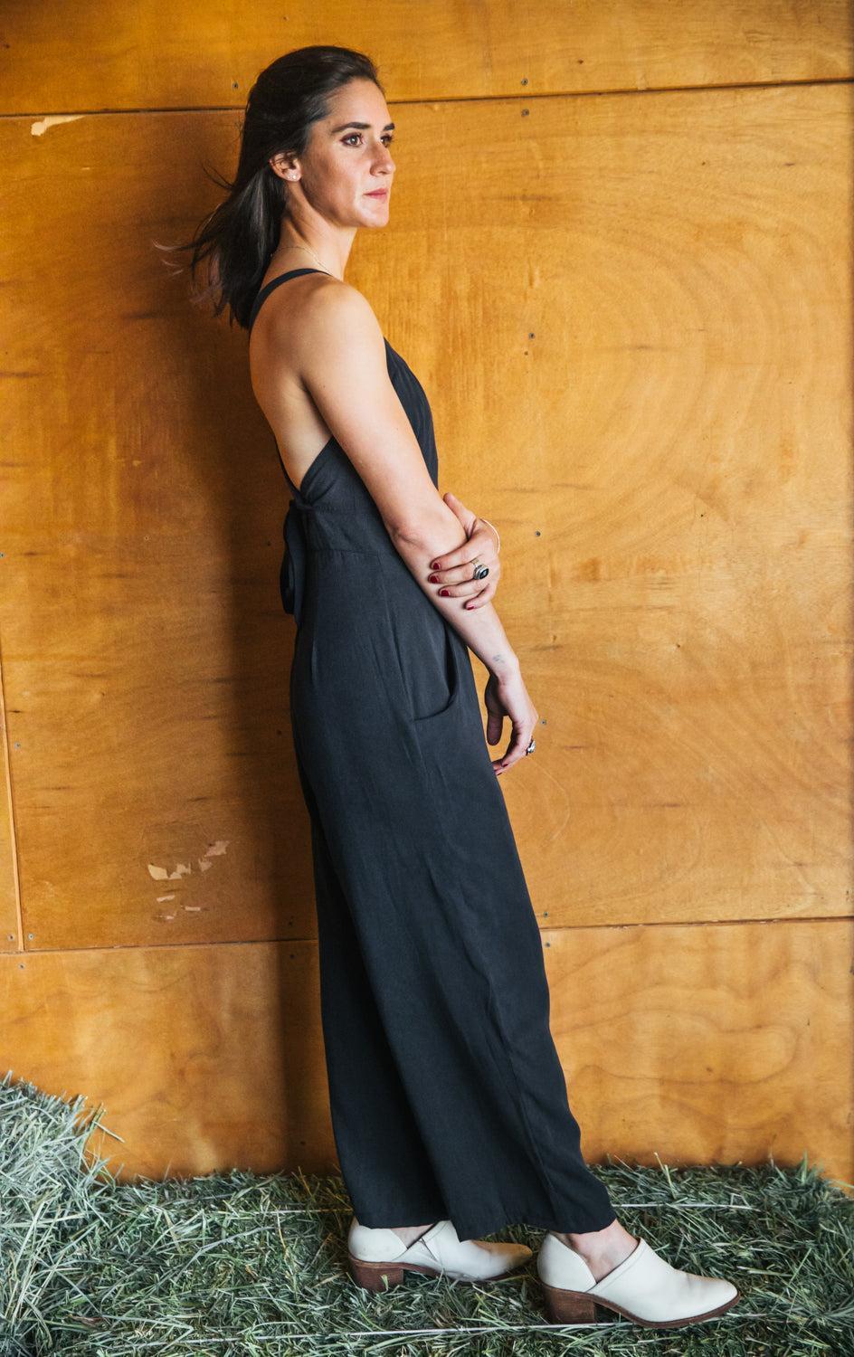 Yolked Juniper Jumpsuit in Black Brushed Cotton Product Image