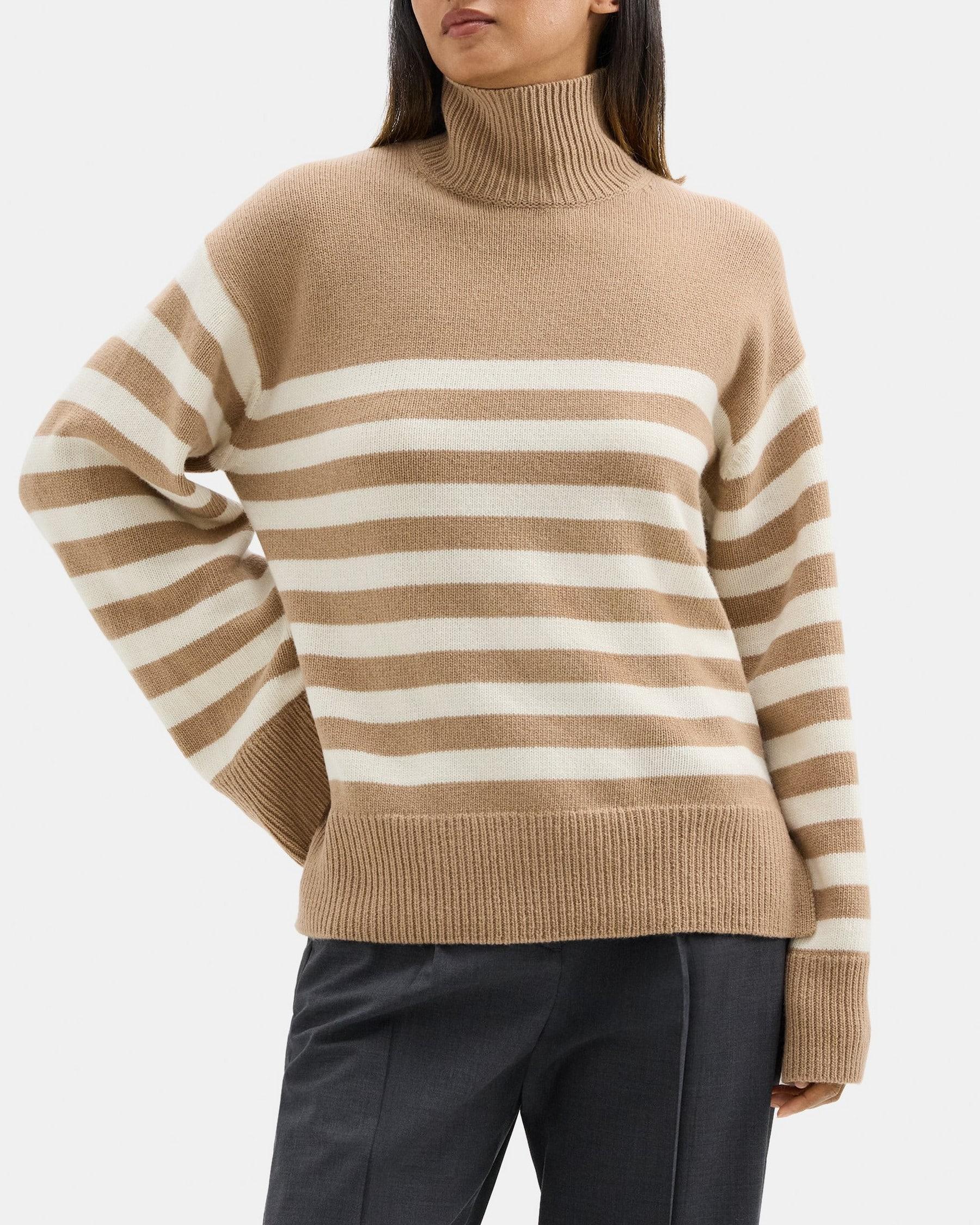 Striped Turtleneck Sweater in Felted Wool-Cashmere Product Image