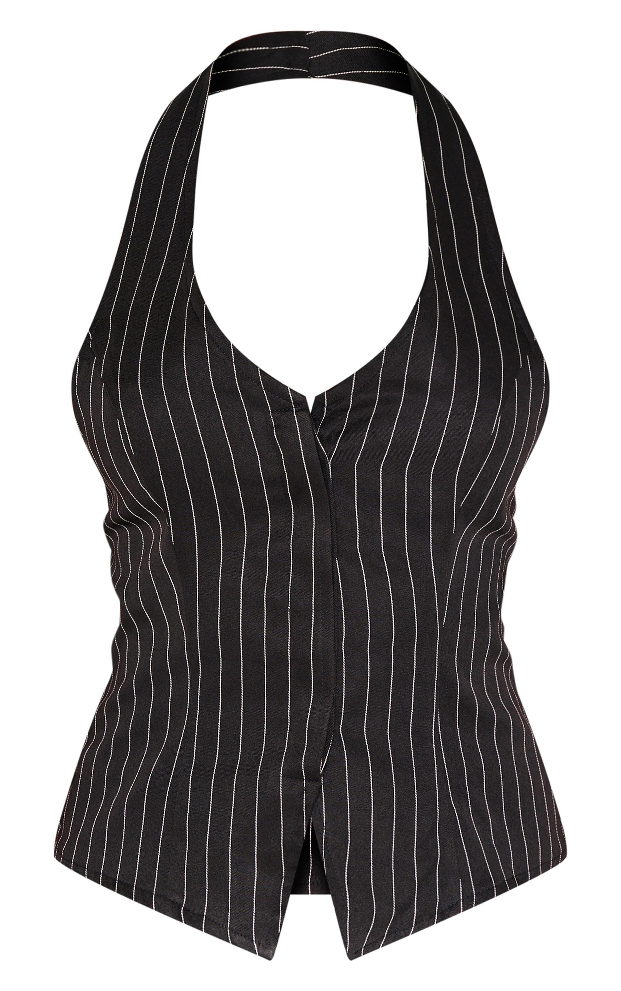 Black Pinstripe Halterneck Vest Product Image