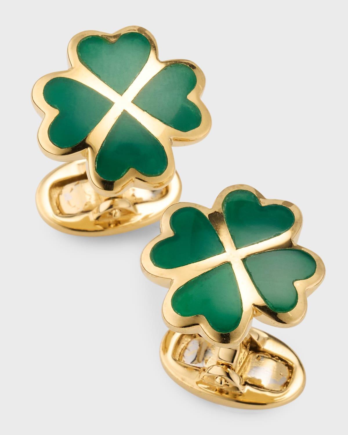 Mens Gold Vermeil and Green Onyx Four Leaf Clover Cufflinks Product Image