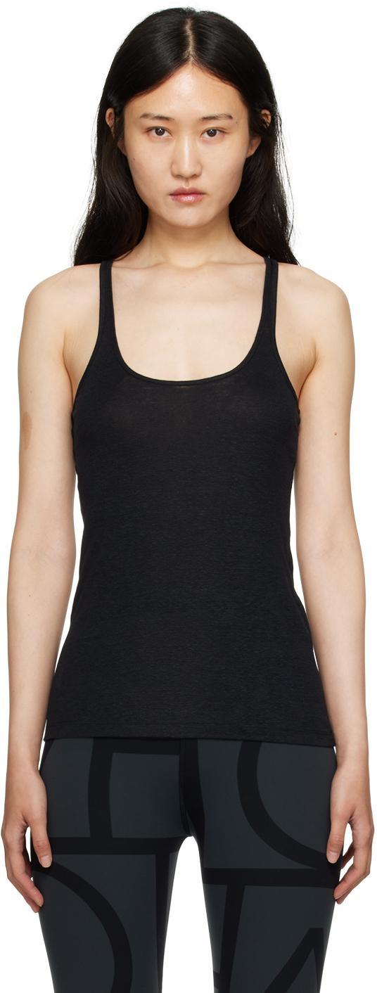 Scoop-neck Linen Tank Top Black Product Image