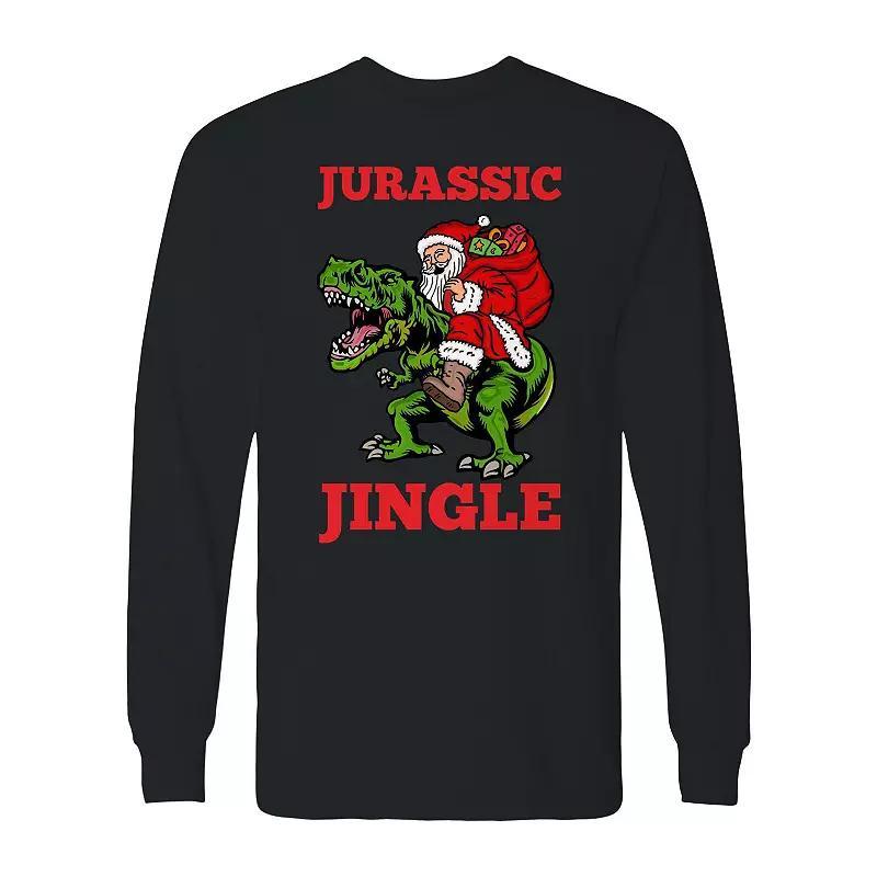 Mens Christmas Jurassic Jingle Trex Long Sleeve Graphic Tee Product Image