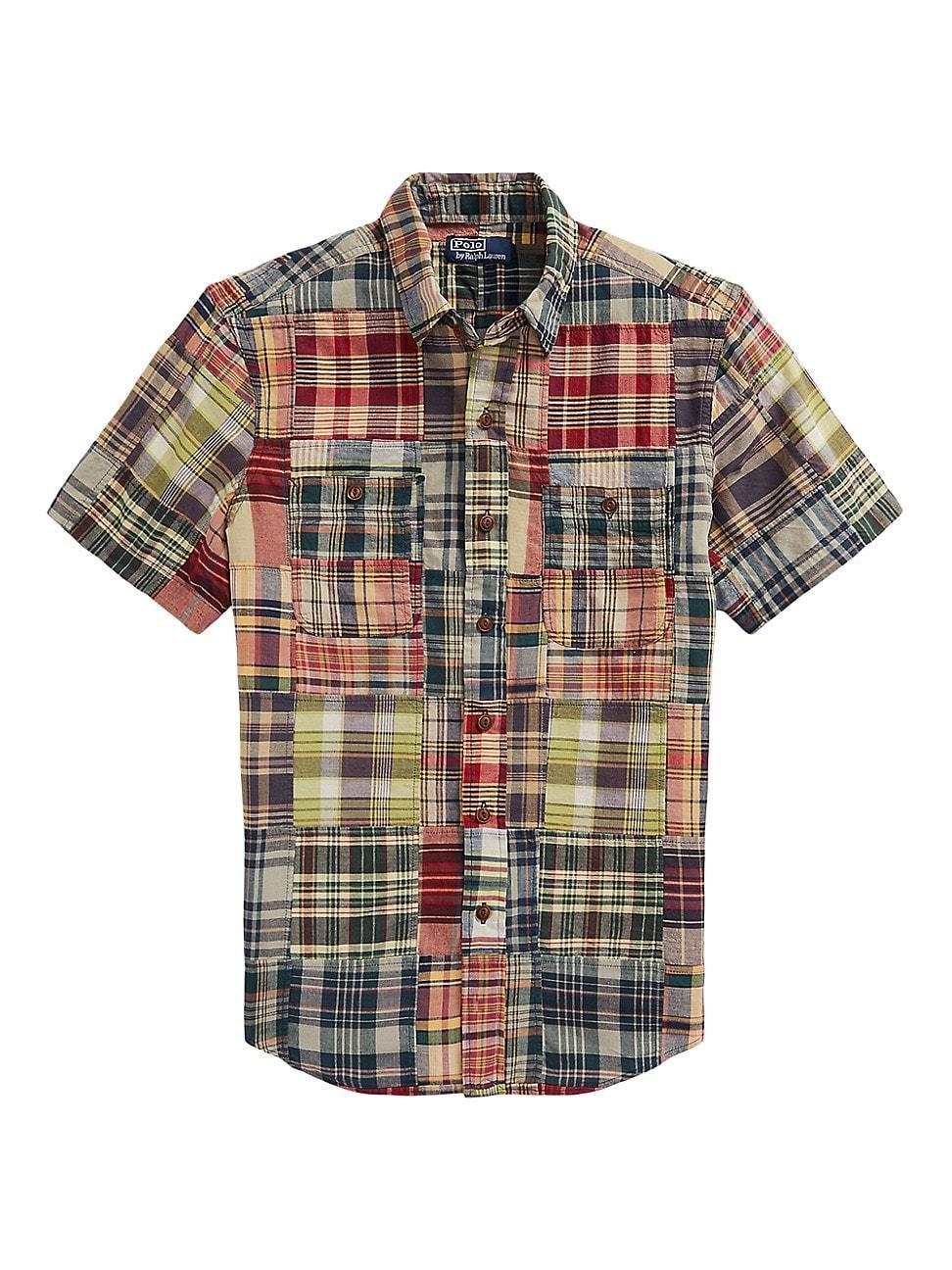 Mens Patchwork Cotton Button-Front Shirt Product Image