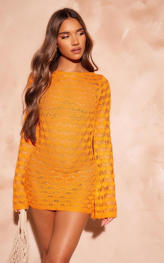 Orange Shell Knit Low Back Mini Dress Product Image