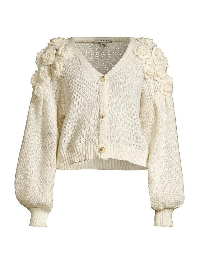 Womens Flower-Detail Knit Button-Front Cardigan Product Image