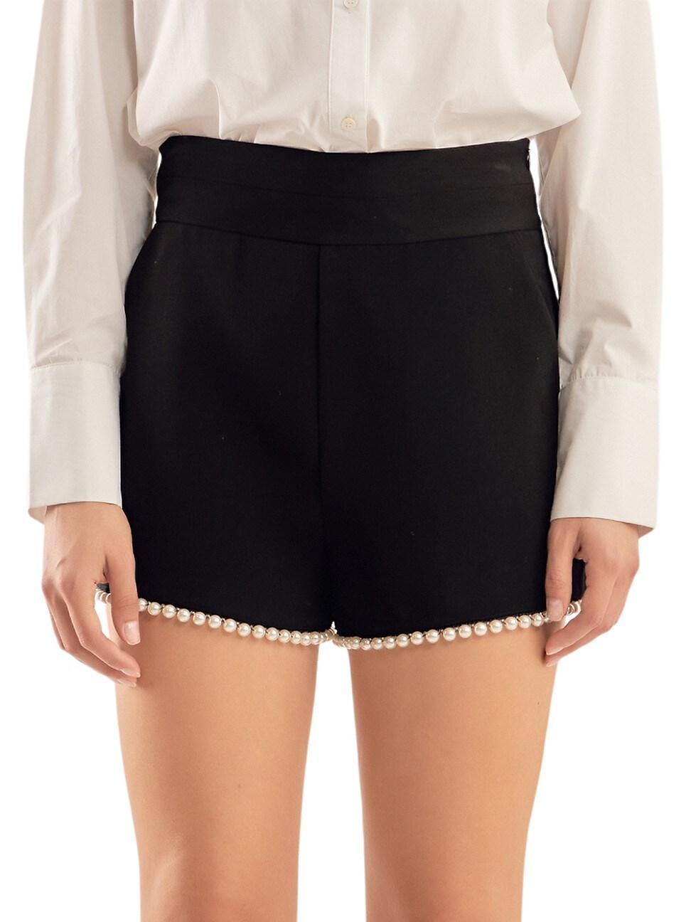 Endless Rose Premium Imitation Pearl Trim High Waist Shorts Product Image