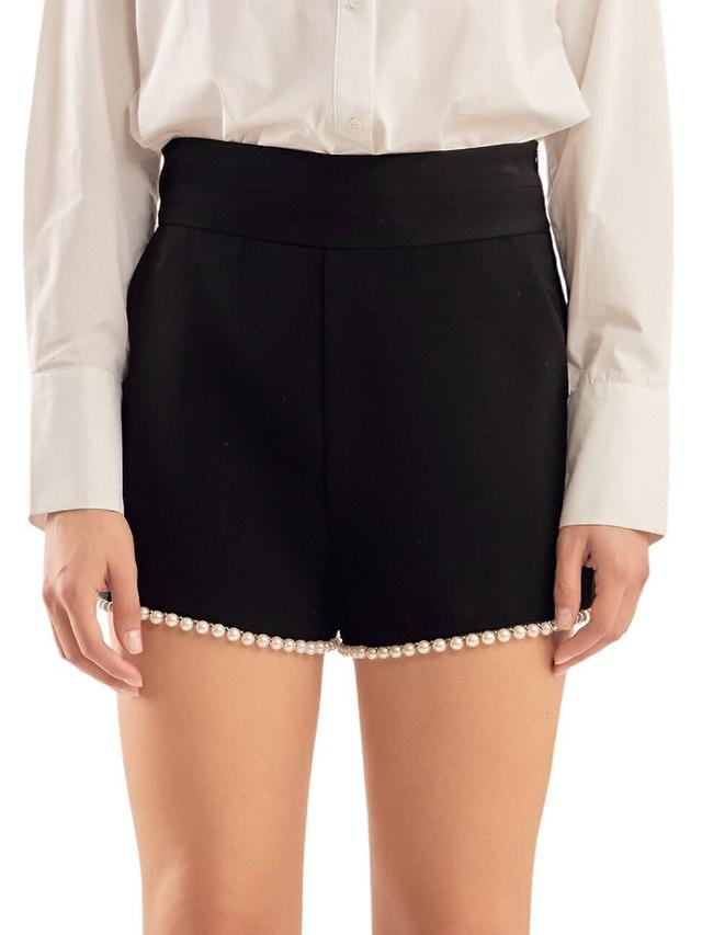 Endless Rose Premium Imitation Pearl Trim High Waist Shorts Product Image