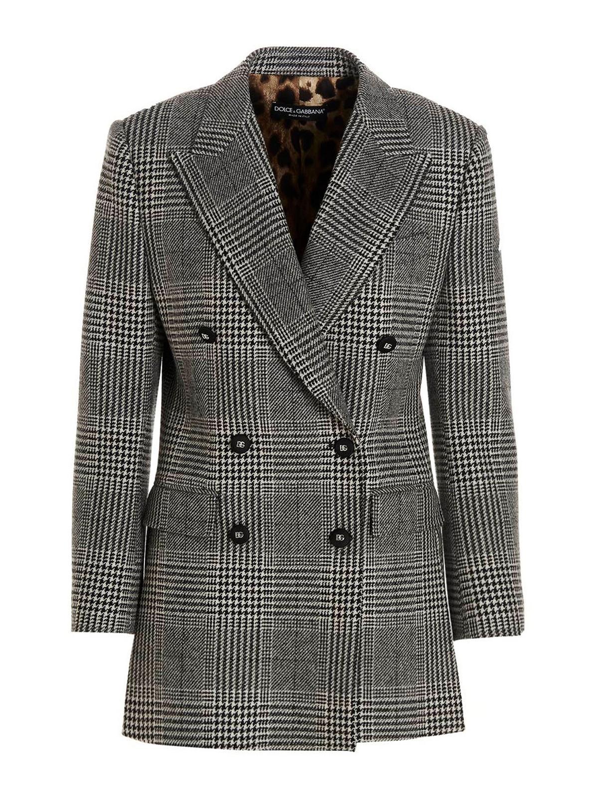 DOLCE & GABBANA Tartan Double Breast Blazer In Black Product Image