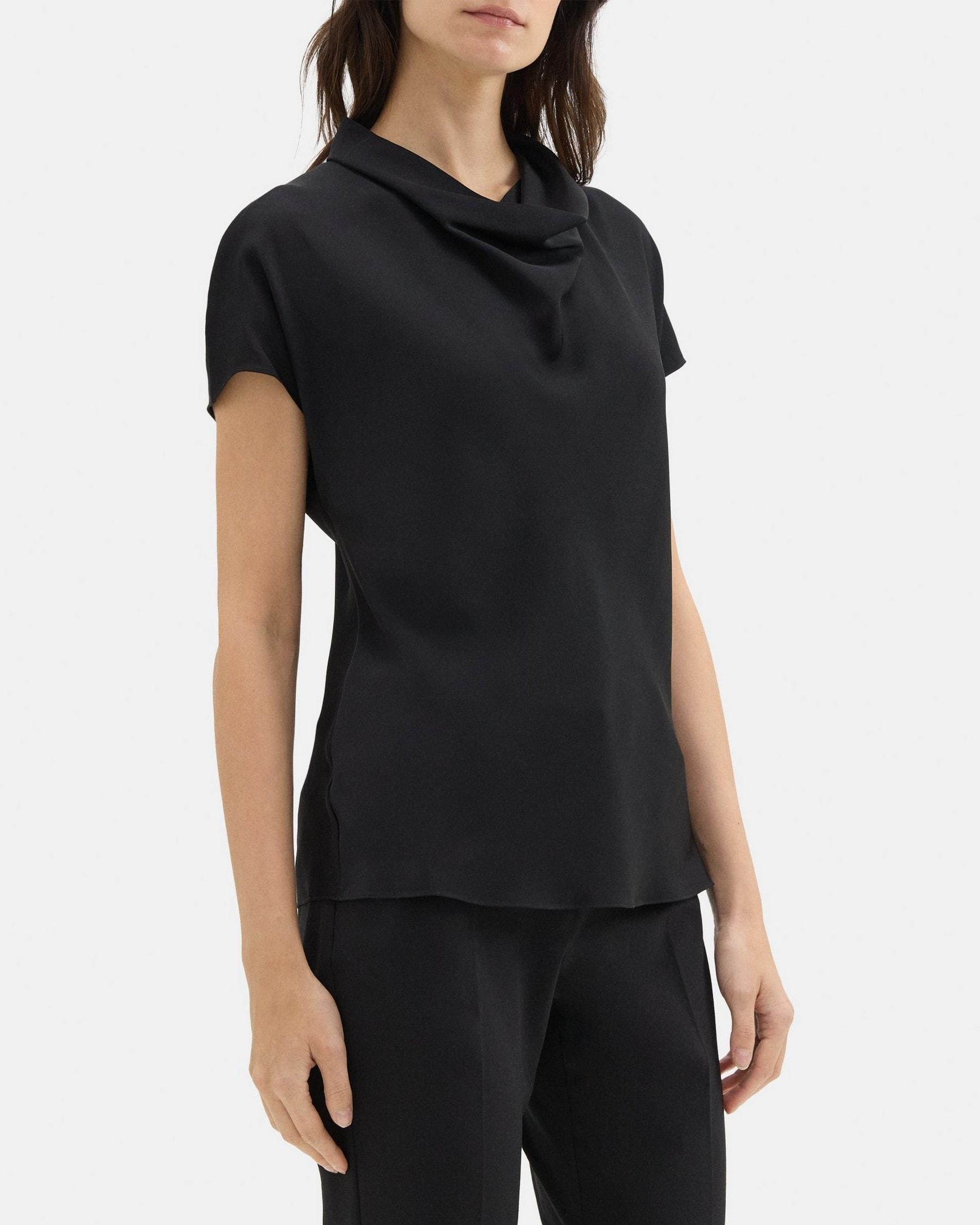 Short-Sleeve Cowl Top in Silk Georgette Product Image