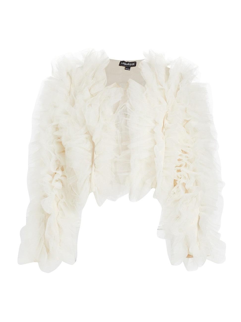 Womens Ruffled Tulle Crewneck Jacket Product Image