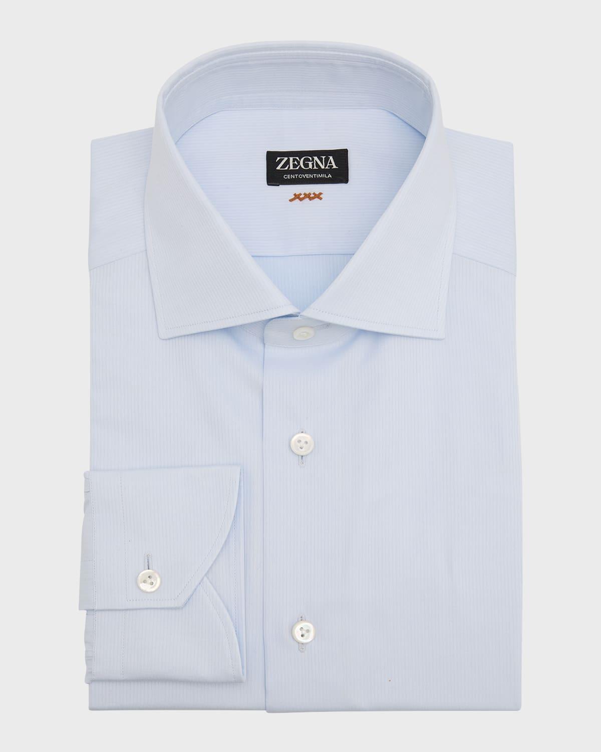 Zegna Centoventimila Cotton Micro Striped Regular Fit Dress Shirt Product Image