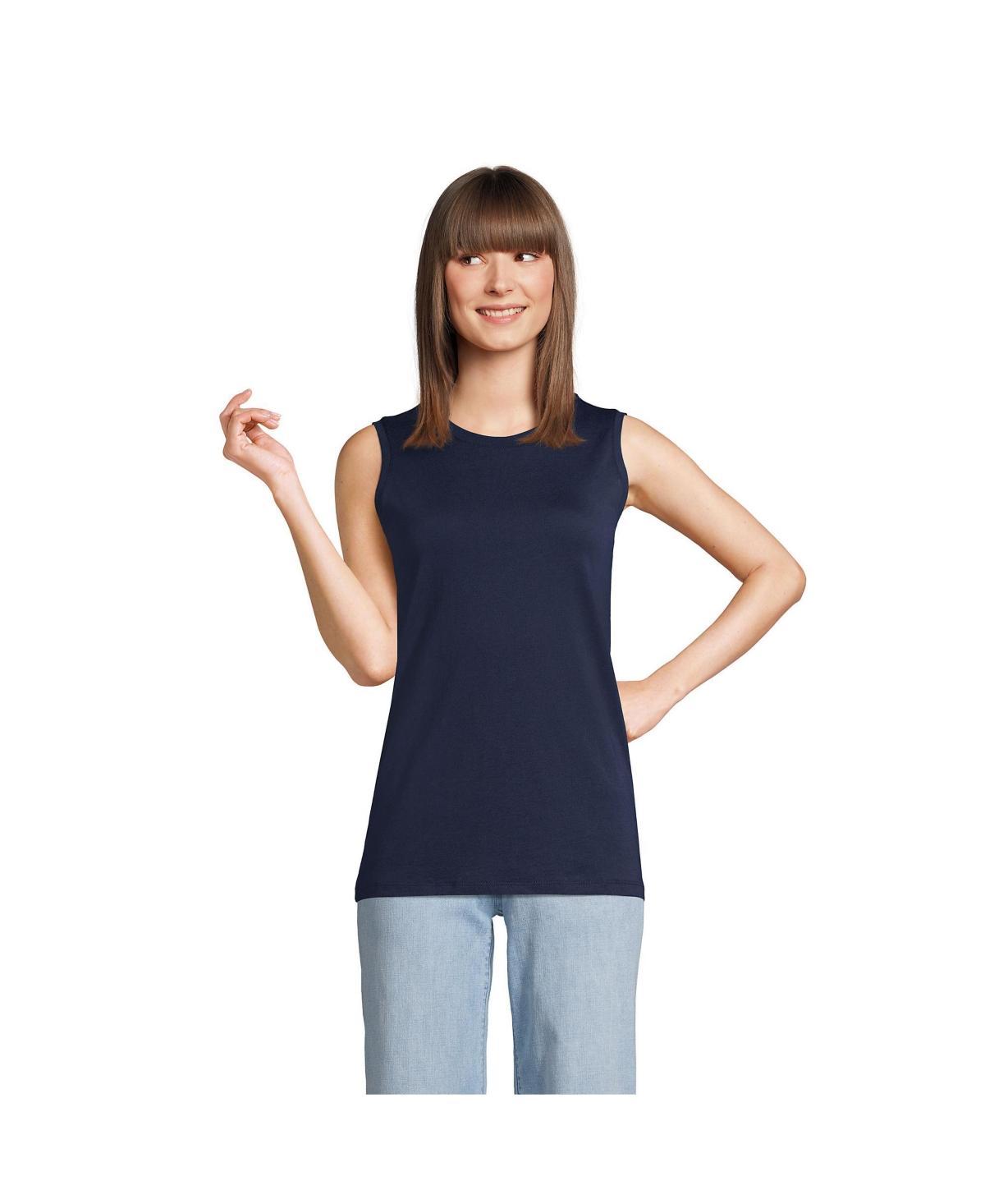 Womens Lands End Supima Cotton Crewneck Tank Blue Product Image