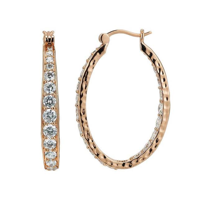 18k Rose Gold Over Silver-Plated Cubic Zirconia Hammered U-Hoop Earrings, Womens, White Product Image