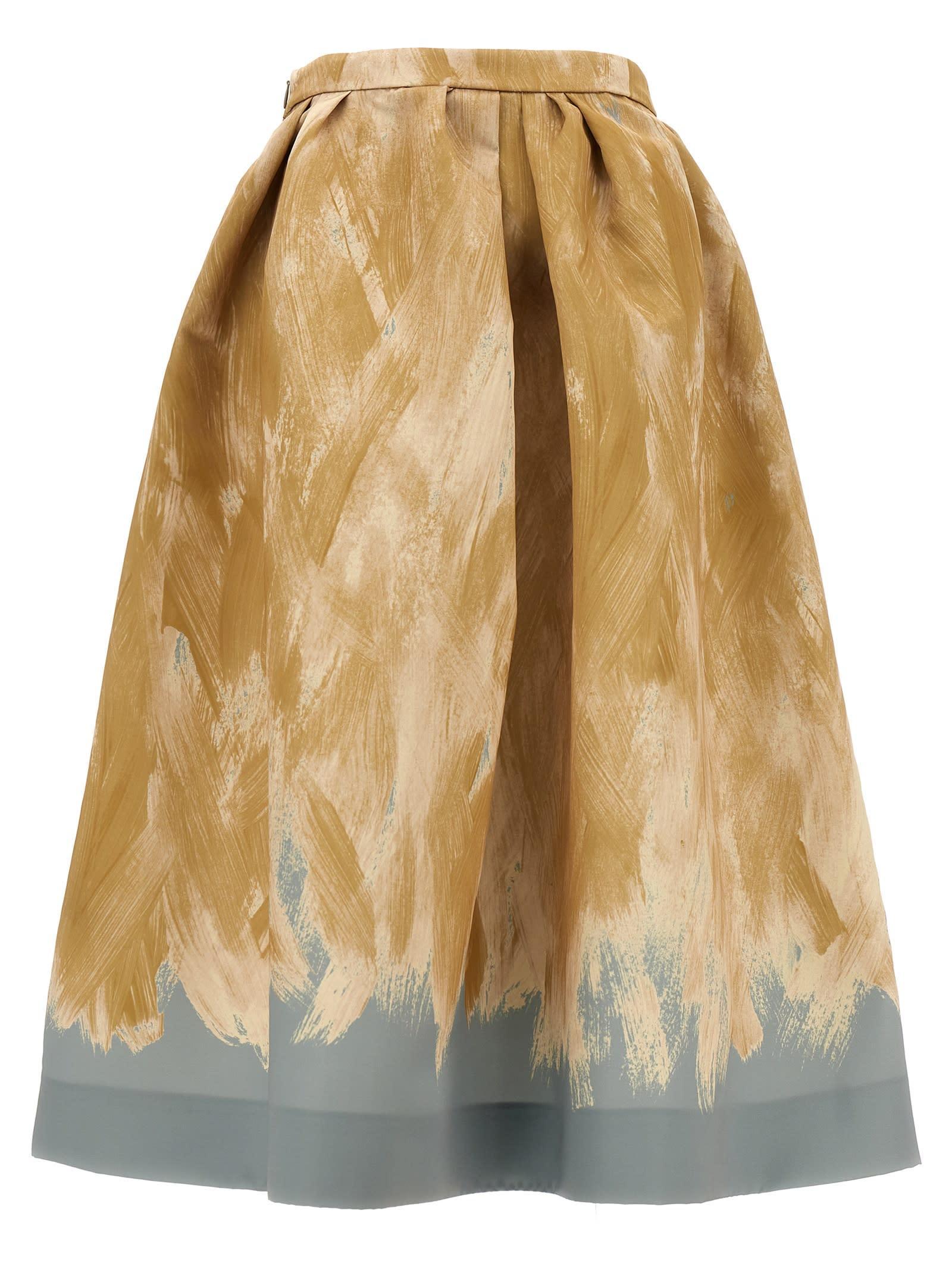 Printed High-rise Midi Skirt In Cream Product Image