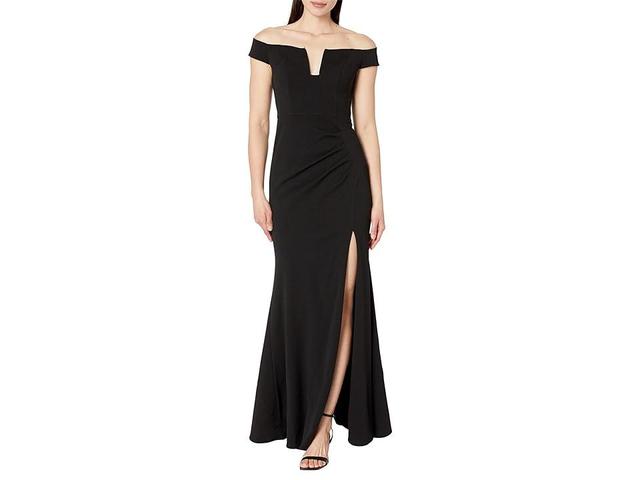 XSCAPE Long Off-the-Shoulder Scuba Crepe U-Front Dress Women's Dress Product Image