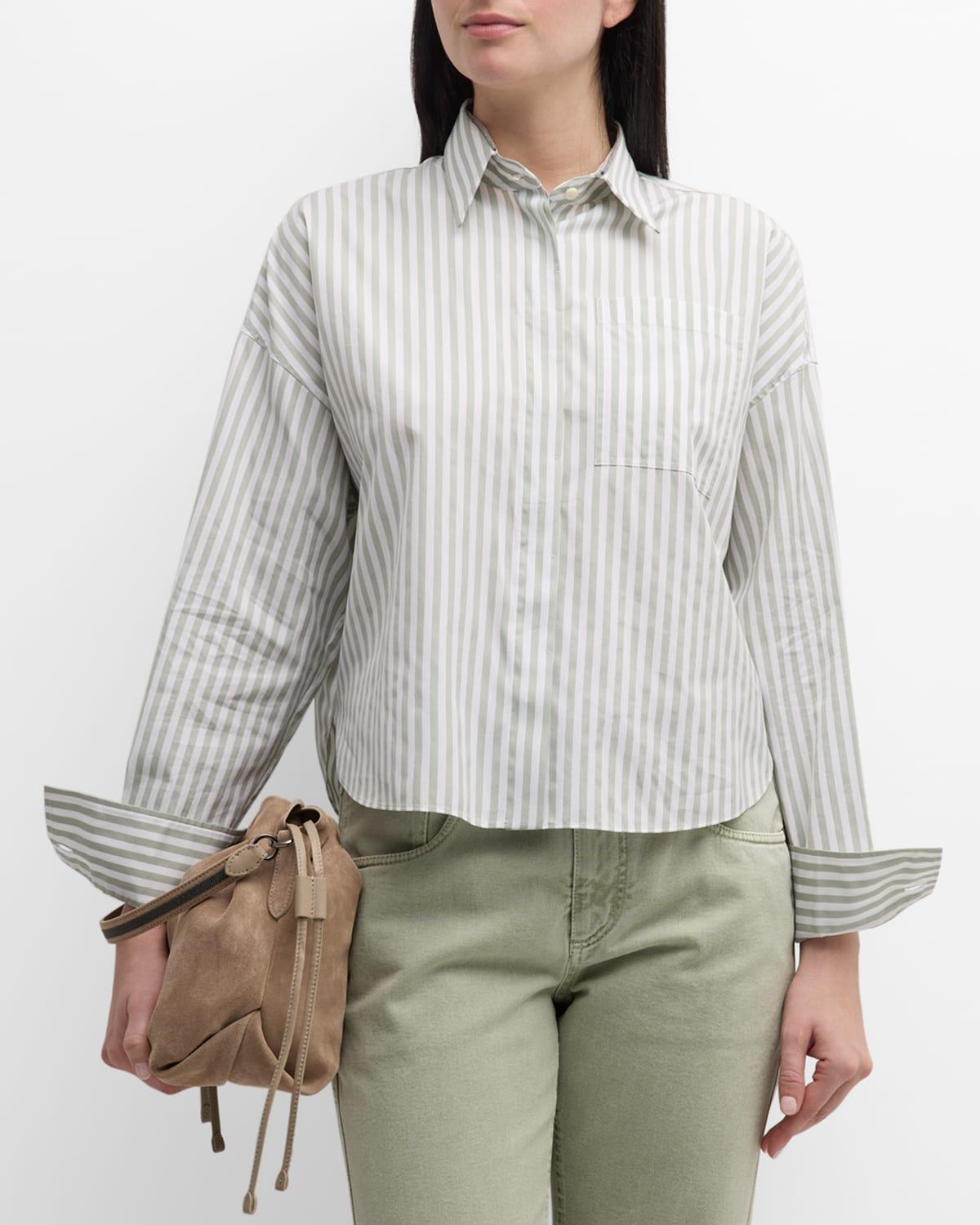 Womens Cotton And Silk Striped Poplin Shirt With Shiny Collar Product Image