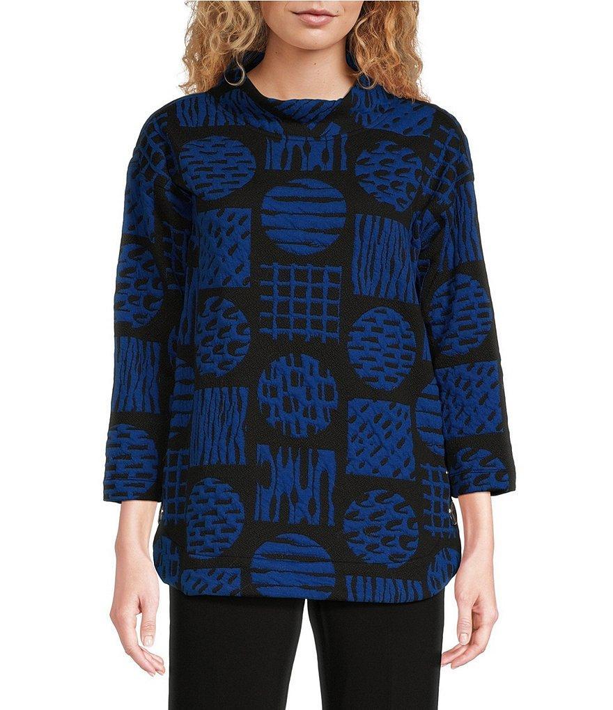 Ali Miles Knit Jacquard Geometric Abstract Print Mock Neck Long Sleeve Popover Tunic Product Image