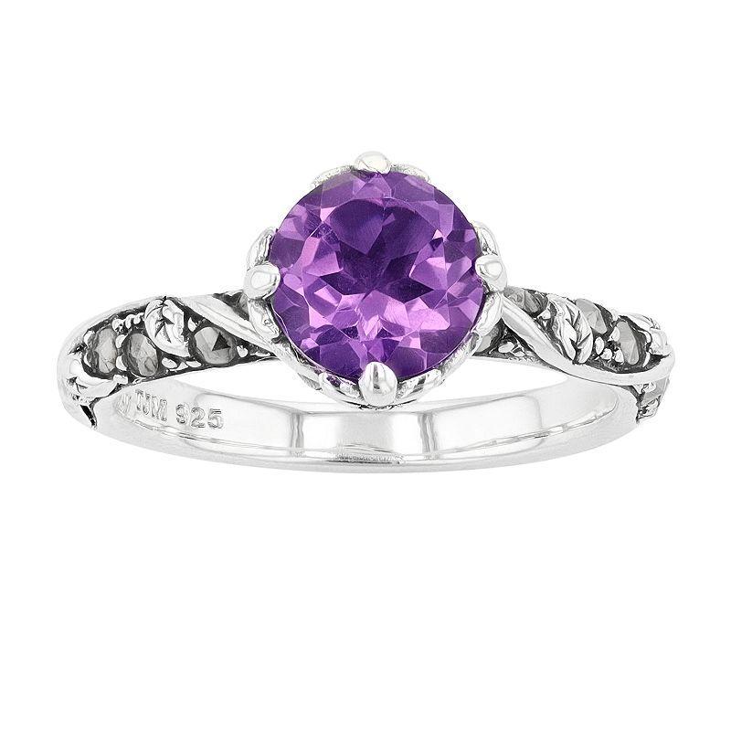 Lavish by TJM Sterling Silver Amethyst & Marcasite Ring, Womens Product Image