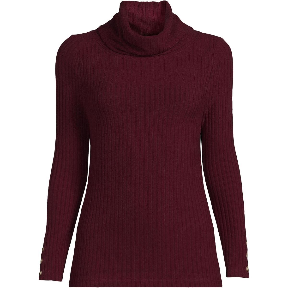 Lands End Womens Plus Size Long Sleeve Wide Rib Cowl Neck Tee Product Image